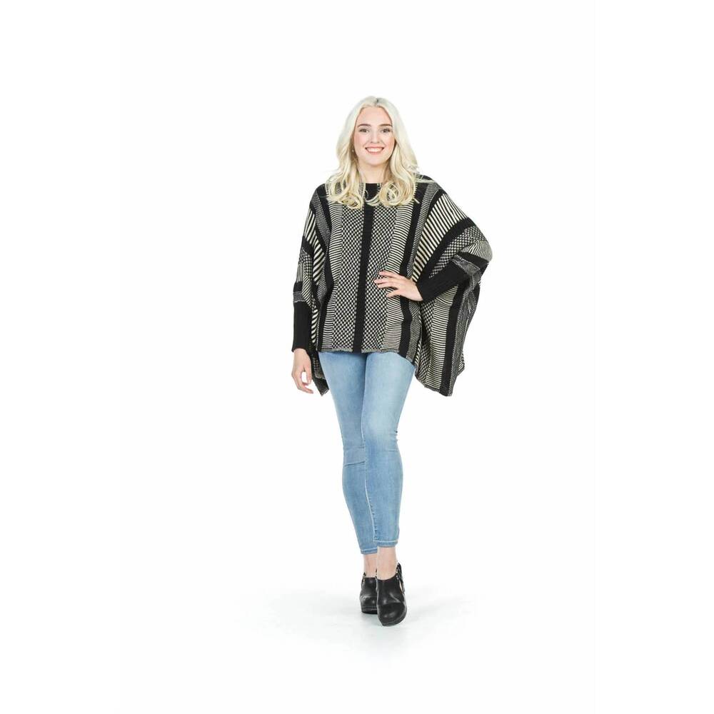 NEW PAPILLON multi stripe poncho sweater in black